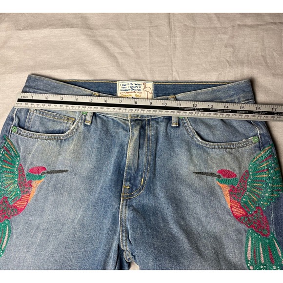 Sandrine Rose Upcycled Vintage Jeans Women's 29 Embroidered Hummingbird USA - Picture 13 of 16